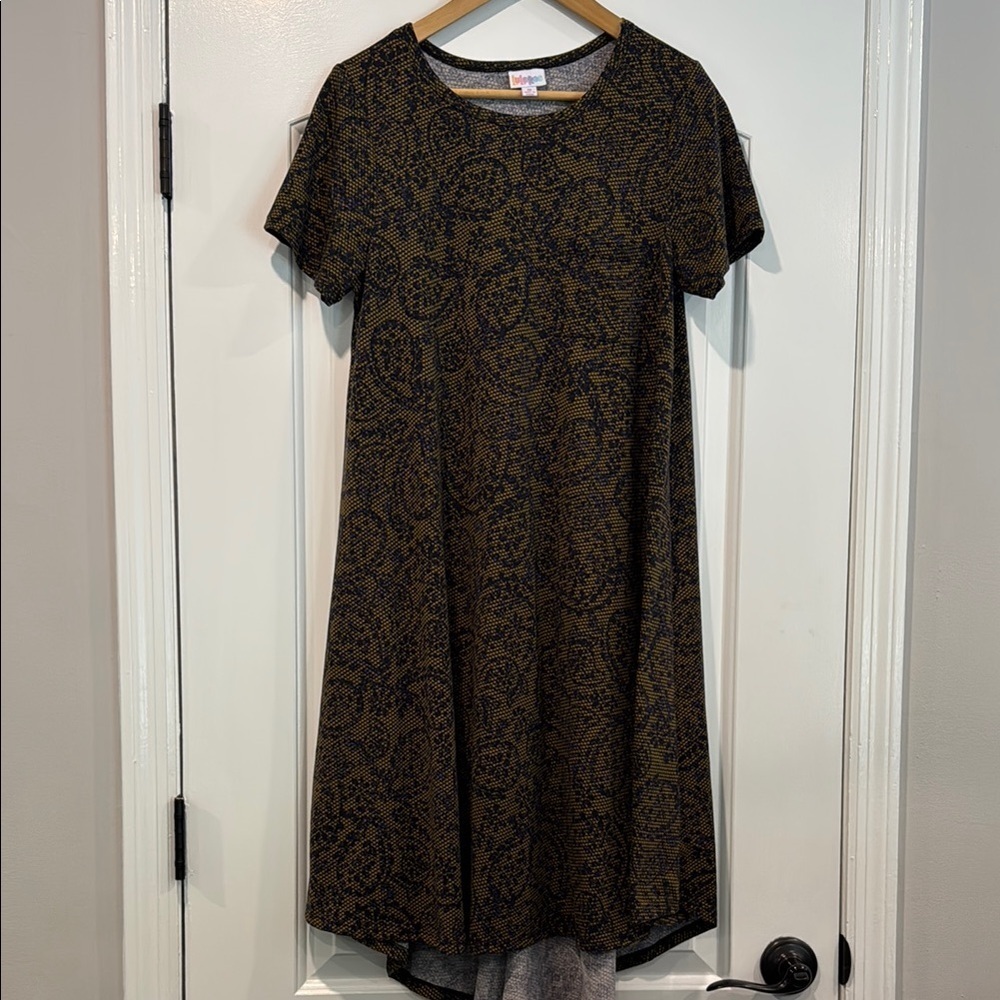 LulaRoe Blue and Yellow Patterned Dress Size Medium